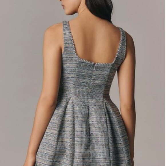 NWT Anthropologie Sleeveless Square-Neck Tweed Fit & Flare Mini Dress Size 0 - Picture 2 of 7